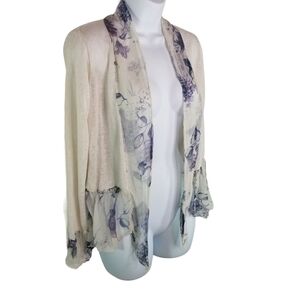 Elena Baldi floral hem cuff open draped cardigan sweater